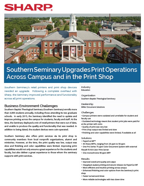 Sharp, Southern Seminary, Print Operations, Case Study, Education, South Mississippi Business Machines